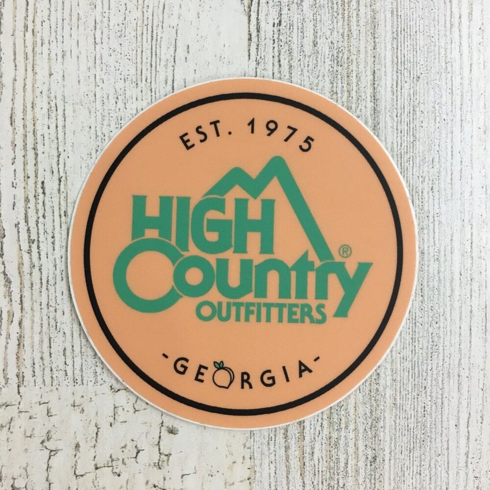 High Country Outfitters Atlanta GA Peach Outdoor Store Sticker NEW